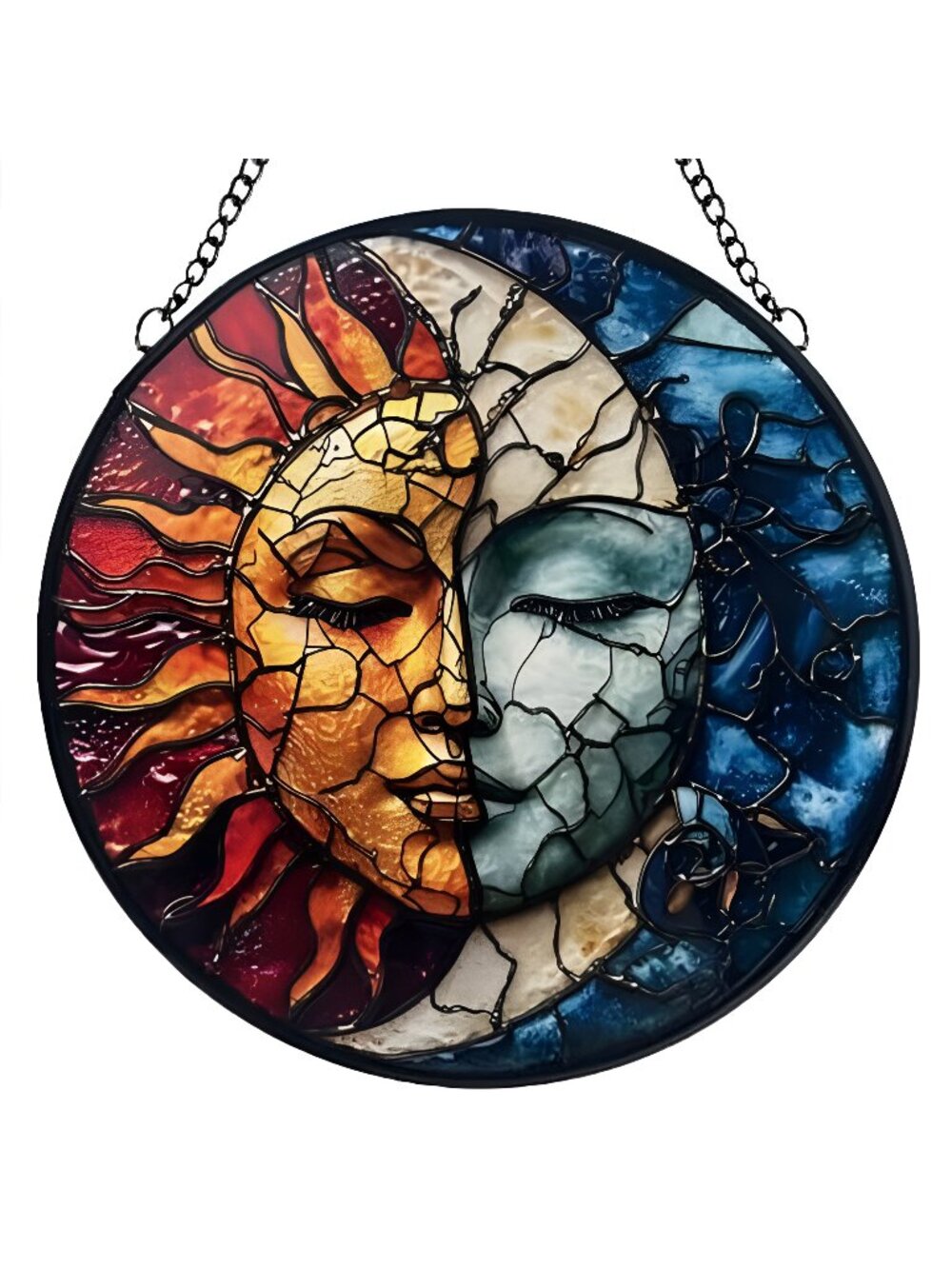 Sun and Moon Decor Suncatcher Stained Glass Window Hanging - Handmade